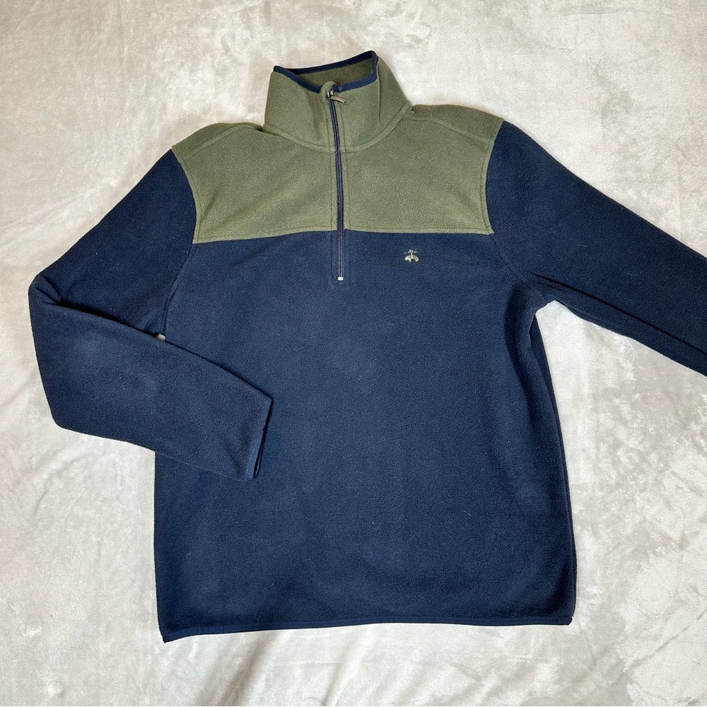 Brooks‎ Brothers Navy and Olive Half-Zip Fleece Sweater Sz M